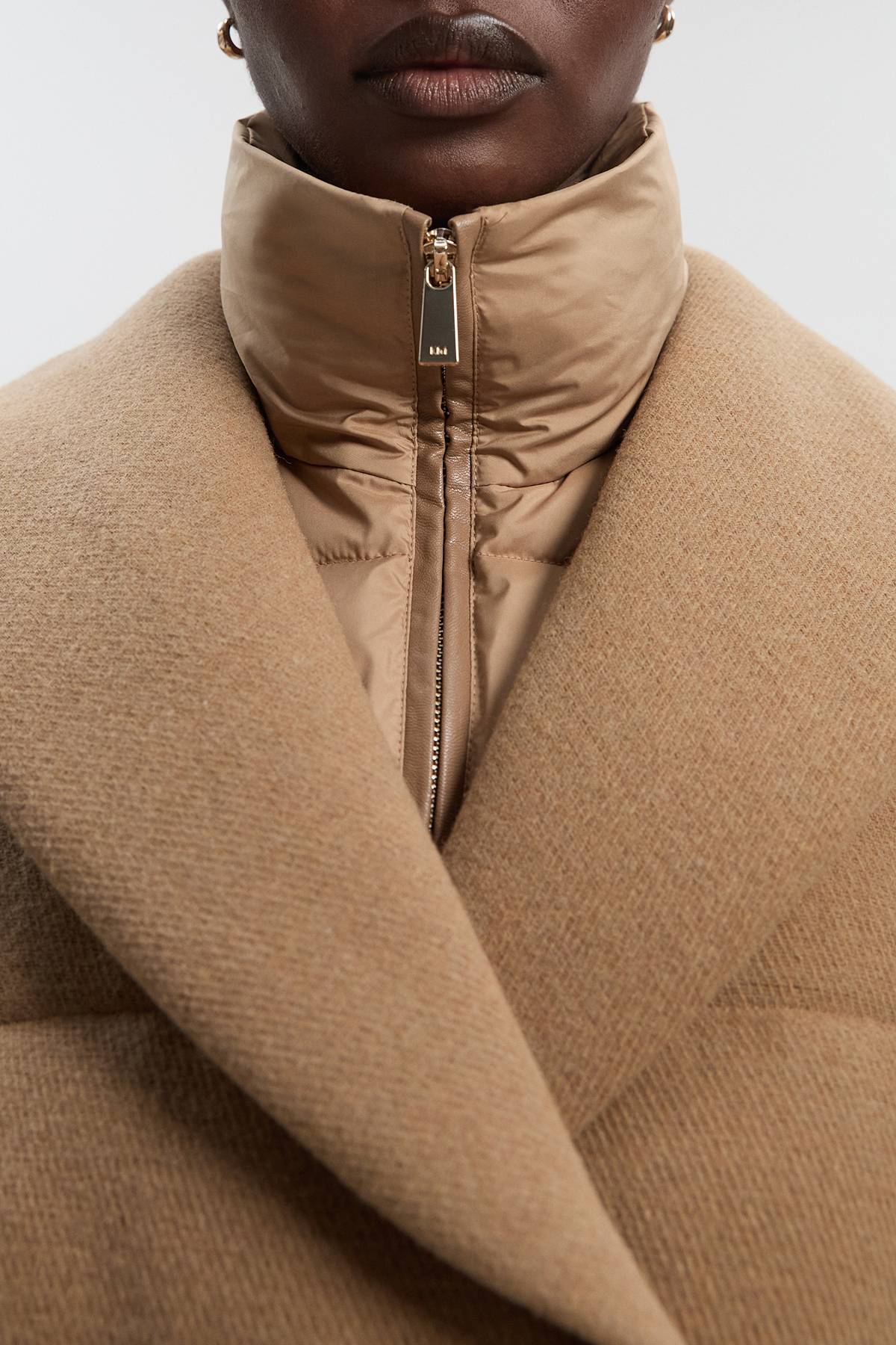 KarenMillen Manteau Matelassé Hybride en Laine Mi-Long