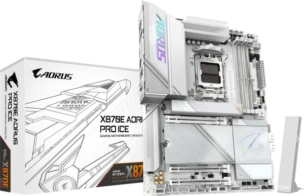 AORUS X870E PRO ICE - Bundkort - ATX - Socket AM5 - AMD X870E Chipset - USB-C 3.2 Gen 2x2, USB4, USB 3.2 Gen 1, USB 3.2 Gen 2 - 2.5 Gigabit LAN, Bluetooth, Wi-Fi 7 - onboard grafik (CPU påkrævet) - HD Audio (8-kanaler)