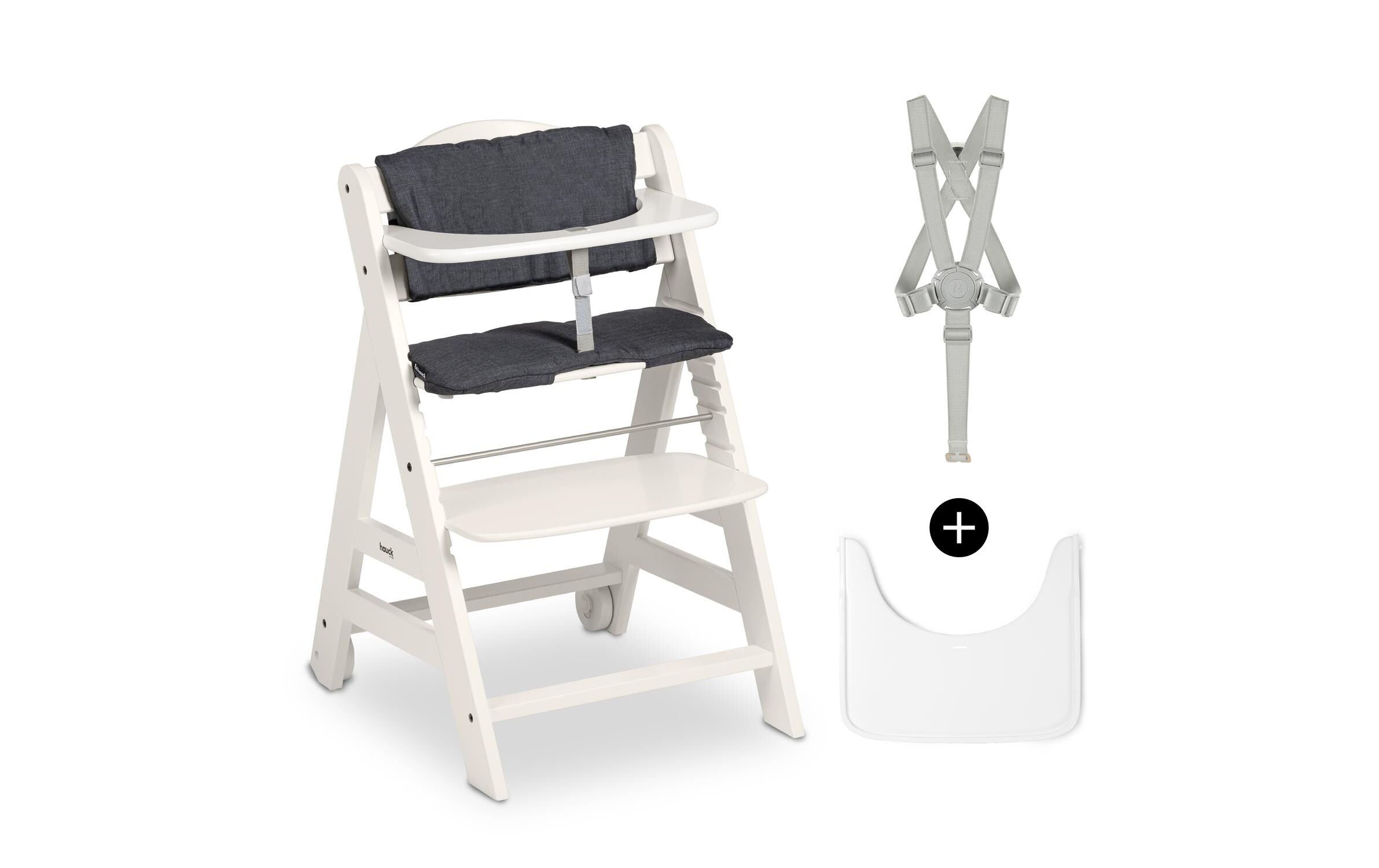 Treppenhochstuhl Beta+ White<br>Kippsicheres und mitwachsendes Holzhochstuhlset