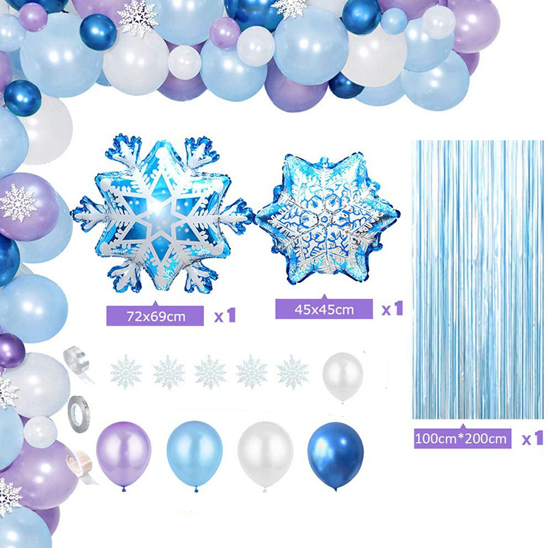 (81-tlg. Set) Party Luftballons Latex- und Folienballons   Lametta Vorhang - Blau / Weiss