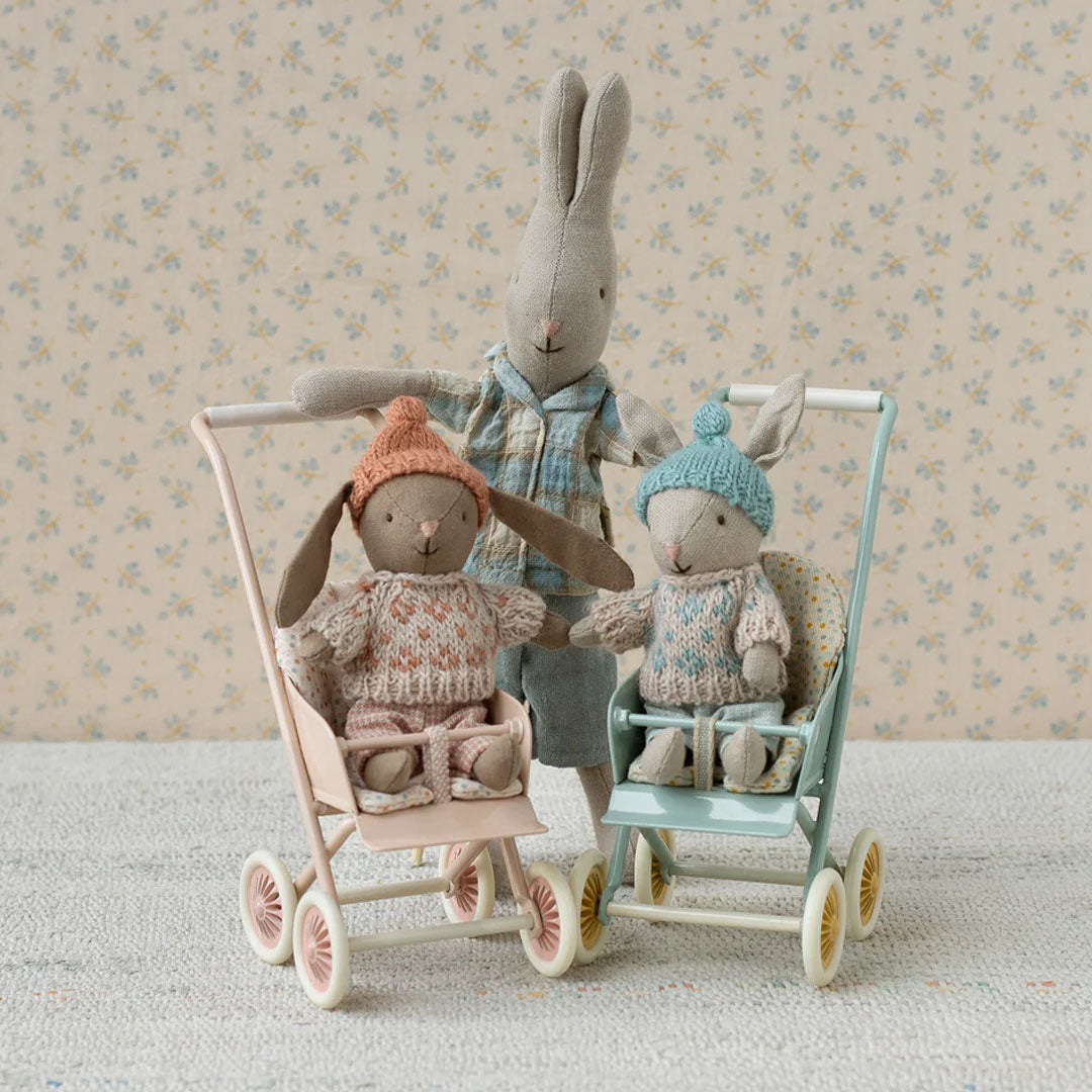 maileg knuffelkonijn micro winter - sand - mint - 13,5 cm