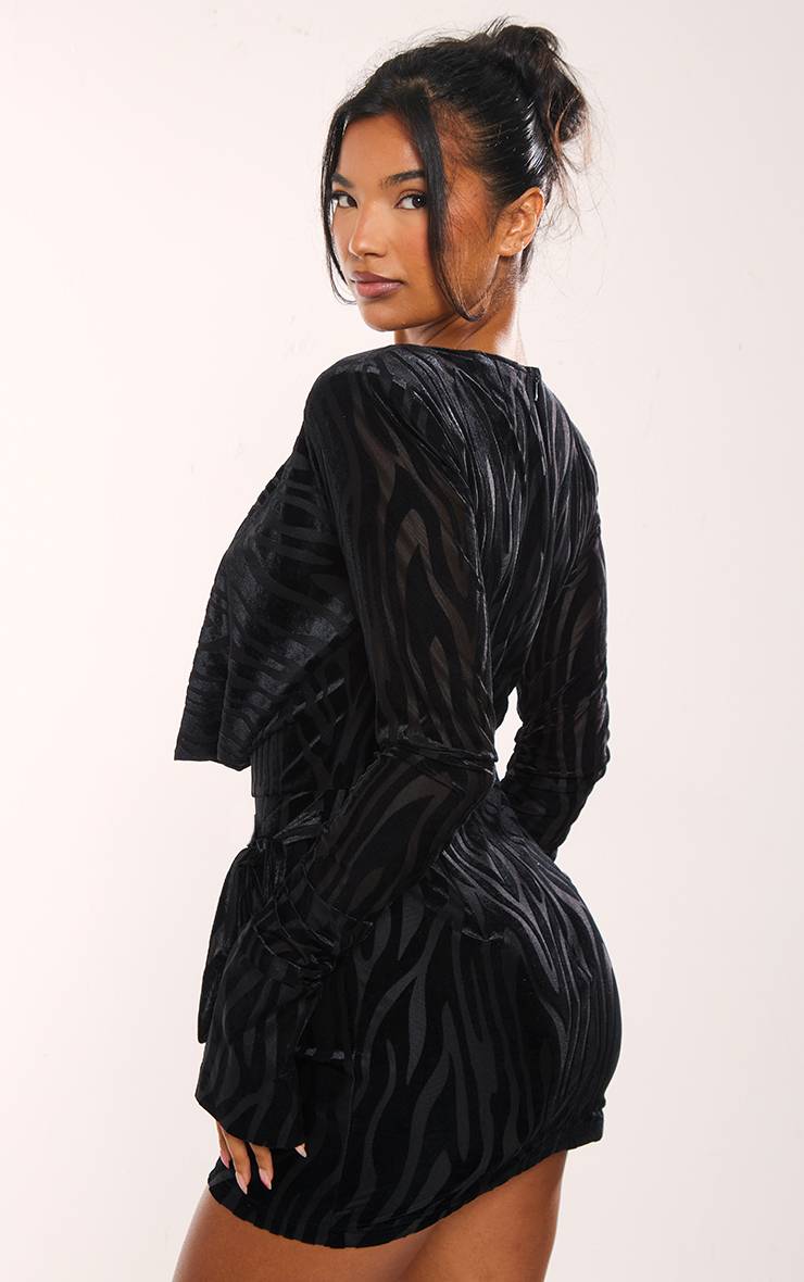Noir Robe Moulante Portefeuille À Col Bénitier Motif Zèbre Dévoré