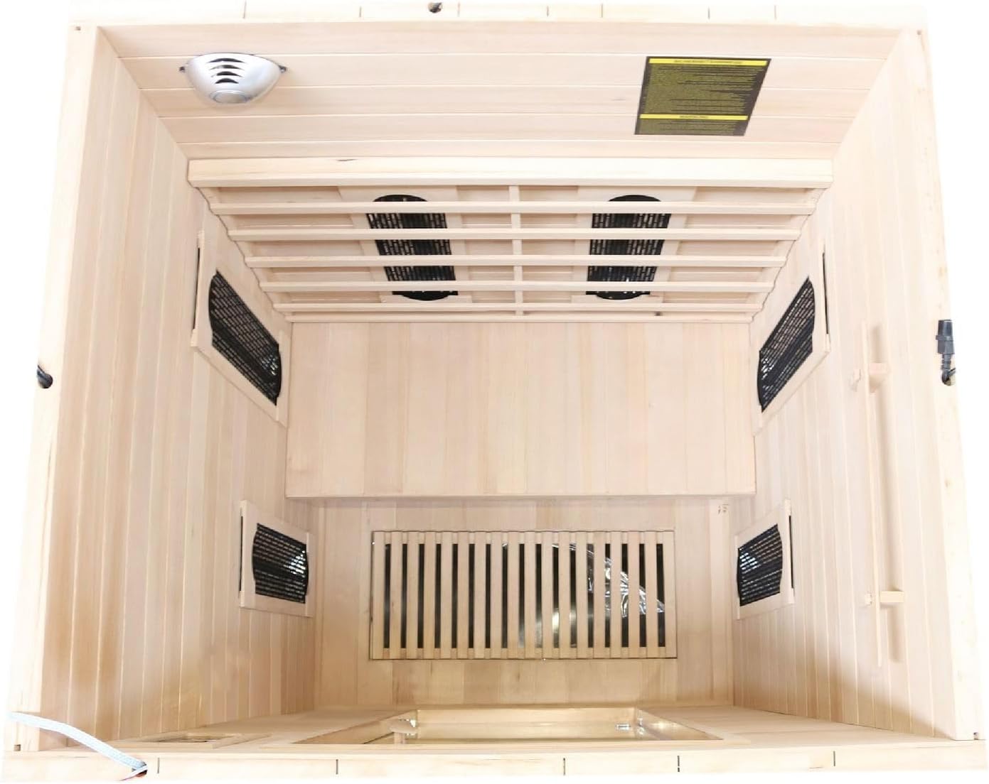 Dewello® Infrarotkabine Infrarotsauna Laval Plus 135cm x 105cm für 1-2 Personen aus Hemlock Tannenholz mit Keramikstrahlern, LED-Farblicht, Bluetooth, FM,MP3,USB