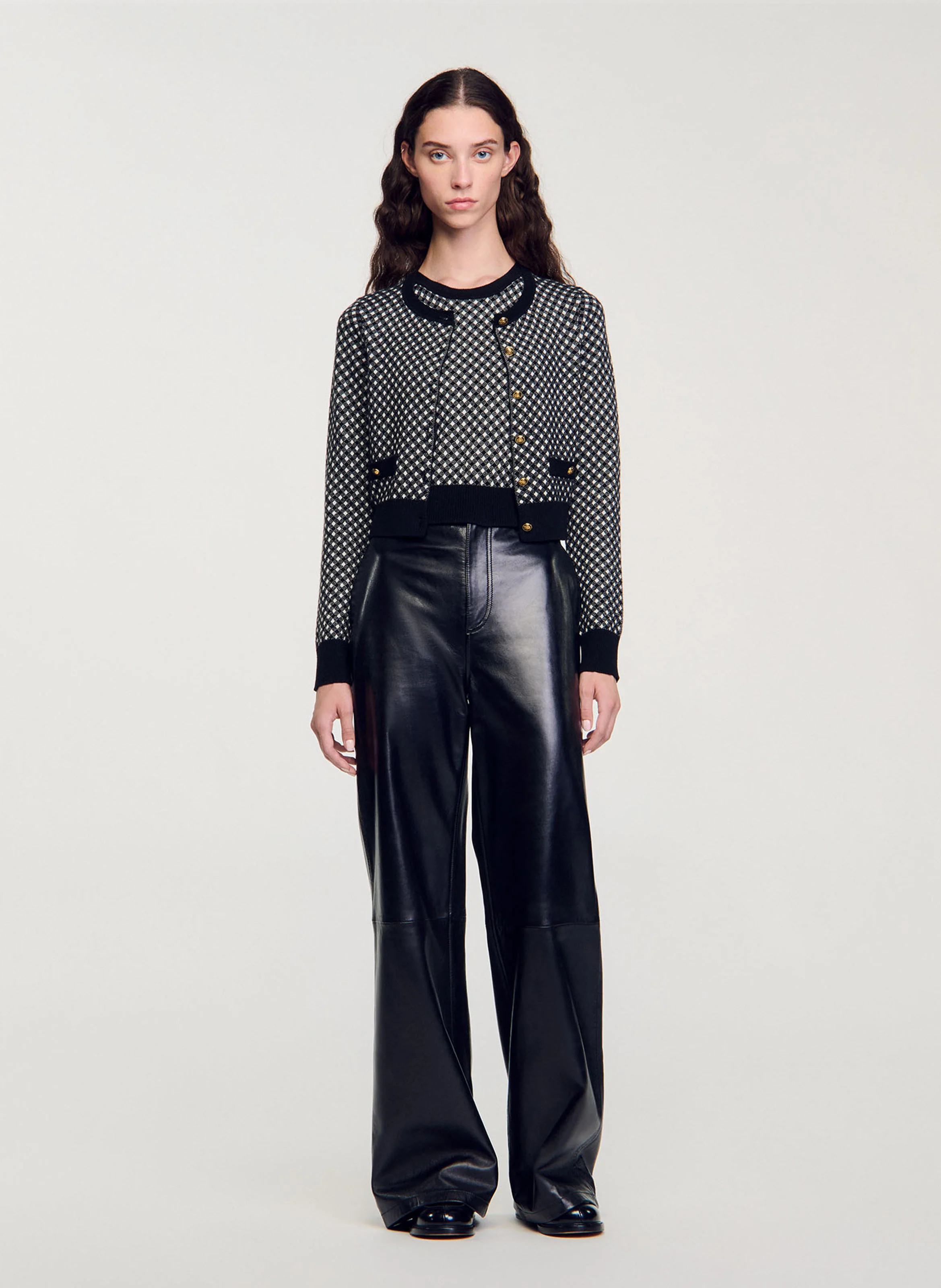 Cardigan col rond en laine mélangée | Noir