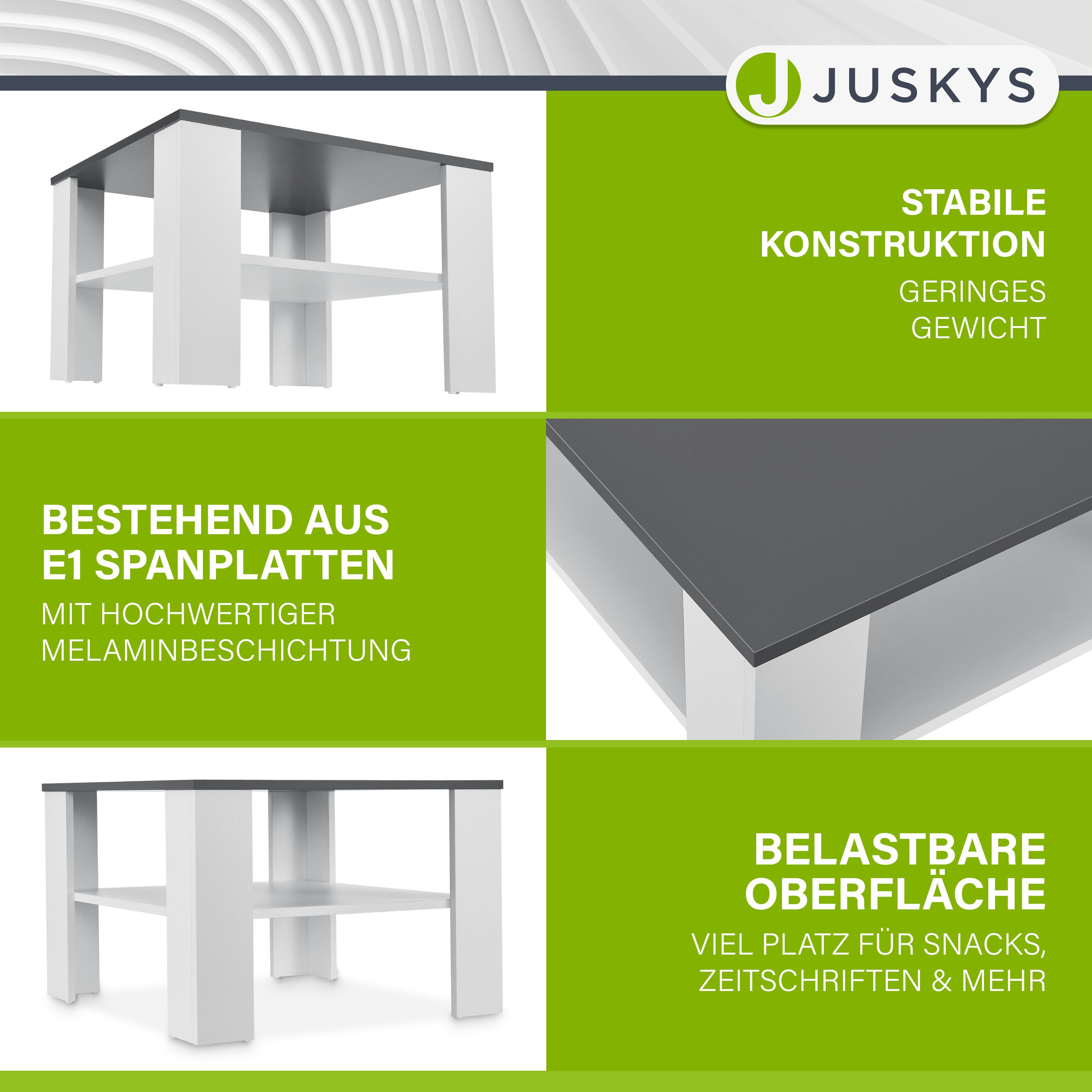 Juskys Couchtisch mit Ablage 60x60 cm - Beistelltisch für Bücher & Fernbedienung - Weiß/Dunkelgrau