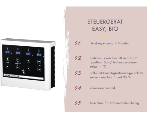 Karibu Astaria modulaire sauna inclusief 9 kW biooven en externe bedieningseenheid met dakrooster en gebronsde volledig glazen deur
