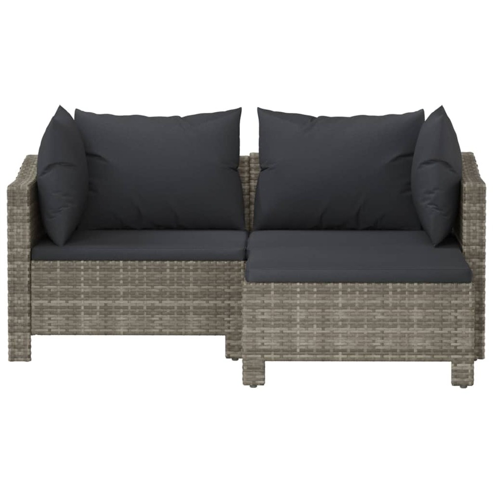 Salon de jardin meuble d'extérieur ensemble de mobilier 3 pièces avec coussins gris résine tressée
