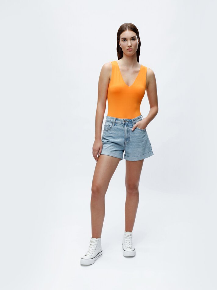 Body com decote em V - Laranja Vigore