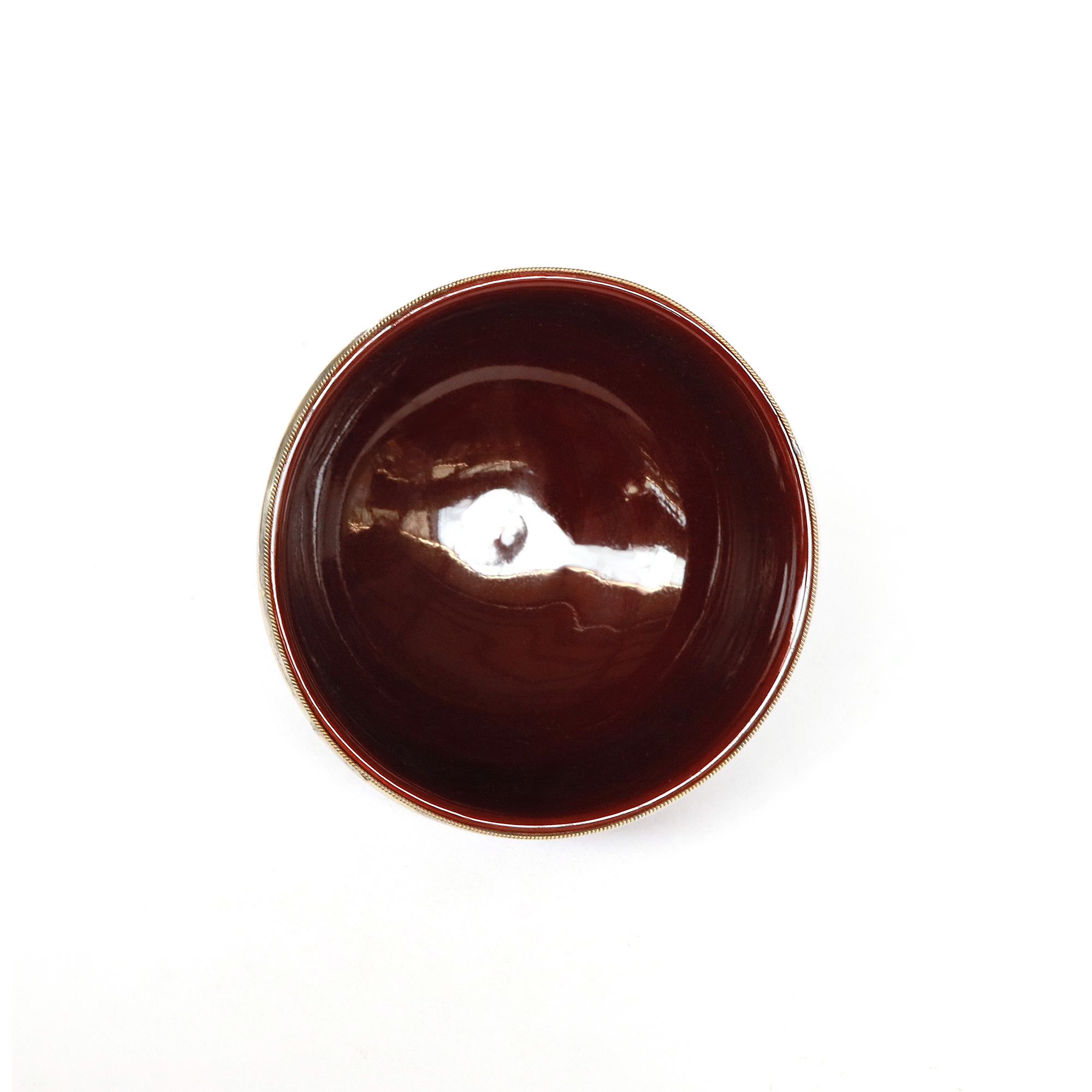 Keramikschale mit Metallrändern, bordeaux, Ø 12 cm, H 8 cm von fischer's lagerhaus