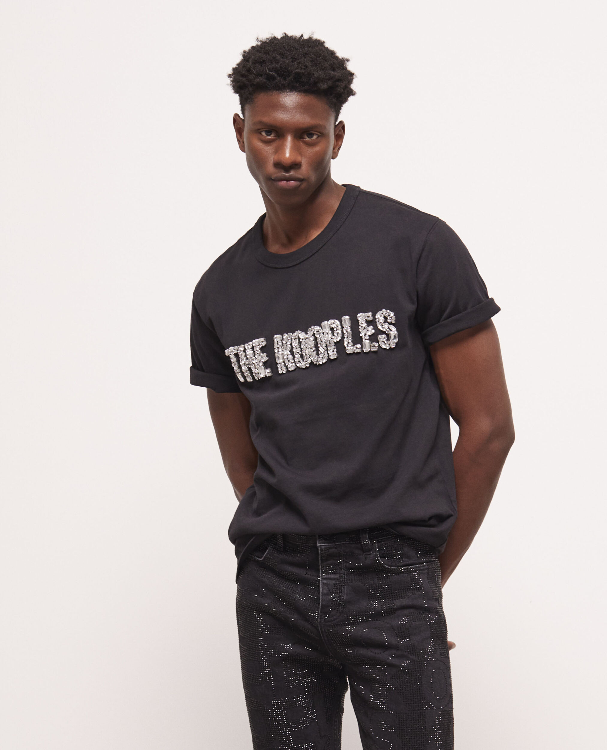 T-shirt à logo strass noir
