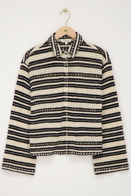 Zwart en beige gehaakte blouse met flared mouwen