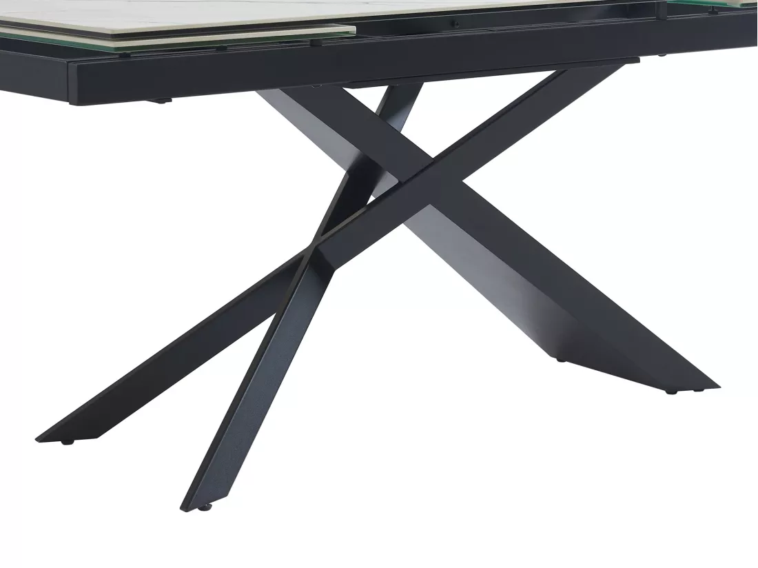 Table à manger extensible 6 à 10 personnes en céramique, verre trempé et métal - Effet marbre blanc et Noir - LUMIEL de Maison Céphy