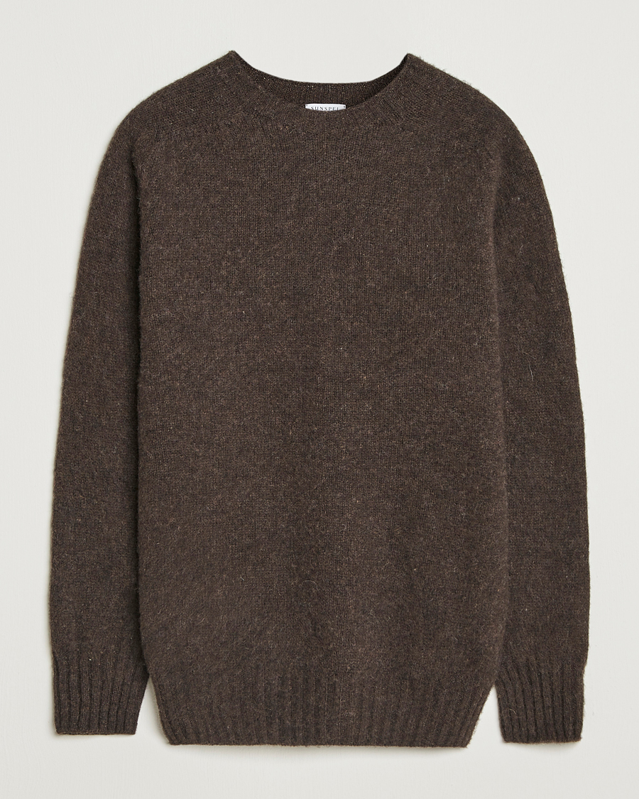 Sunspel Brushed Shetland Crew Neck Bark