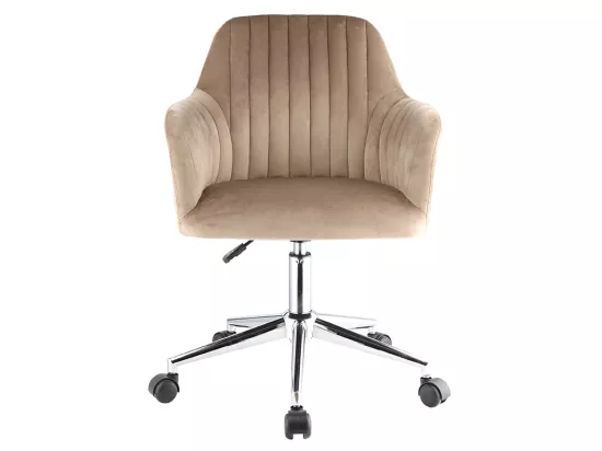 Chaise de bureau - Velours - Beige - Hauteur réglable - ELEANA