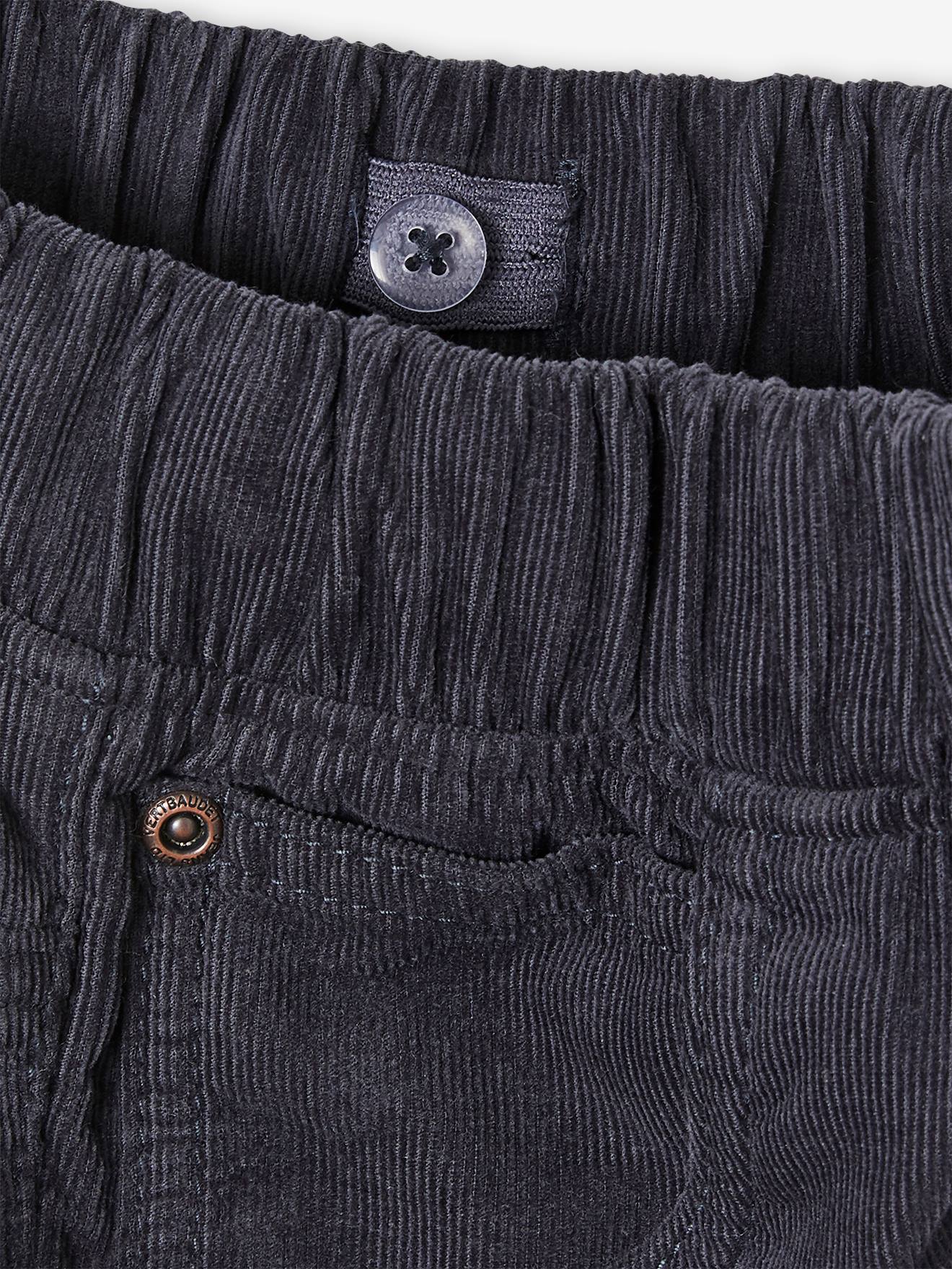 Calças de moletom de veludo cotelê fáceis de usar, lisas em azul escuro com estampas, para meninos.