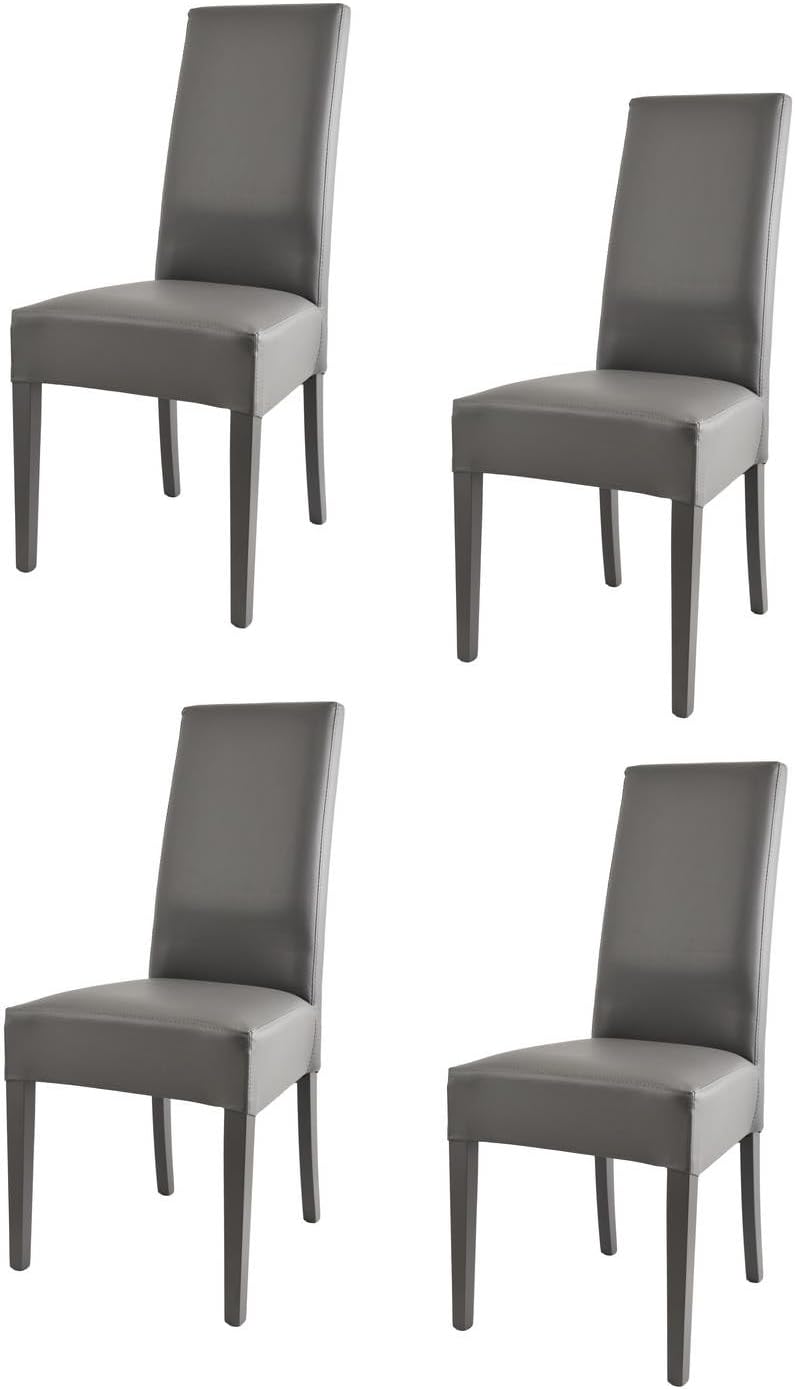 t m c s Tommychairs - 4er Set Moderne Stühle Luisa für Küche und Esszimmer, robuste Struktur aus lackiertem Buchenholz Farbe Dunkelgrau, gepolstert und mit dunkelgrauem Kunstleder bezogen