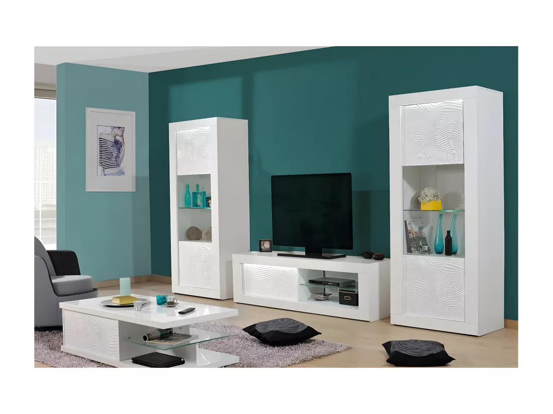 DAYTON WHITE - Vitrine 1 Porte Réversible Laquée Blanche et Leds