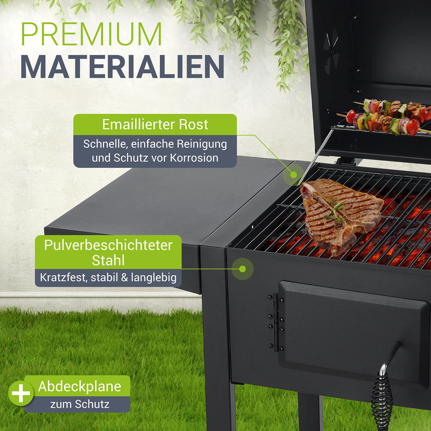Juskys Holzkohlegrill Missouri - Deckel, Räder, verstellbare Kohlewanne & Abdeckhaube
