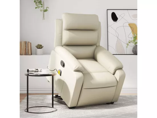 Fauteuil inclinable massant Crème Similicuir