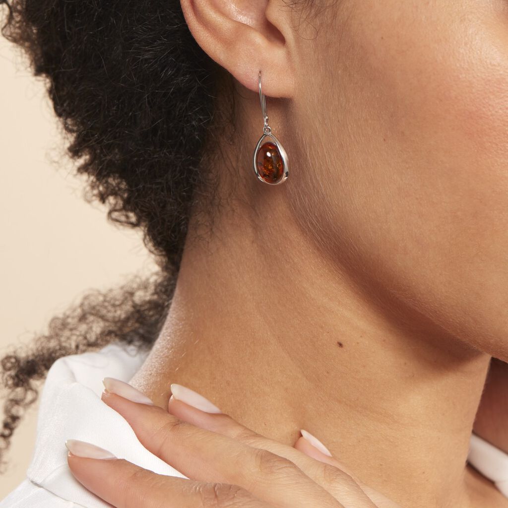 Boucles D'oreilles Pendantes Hilda Argent Blanc Ambre