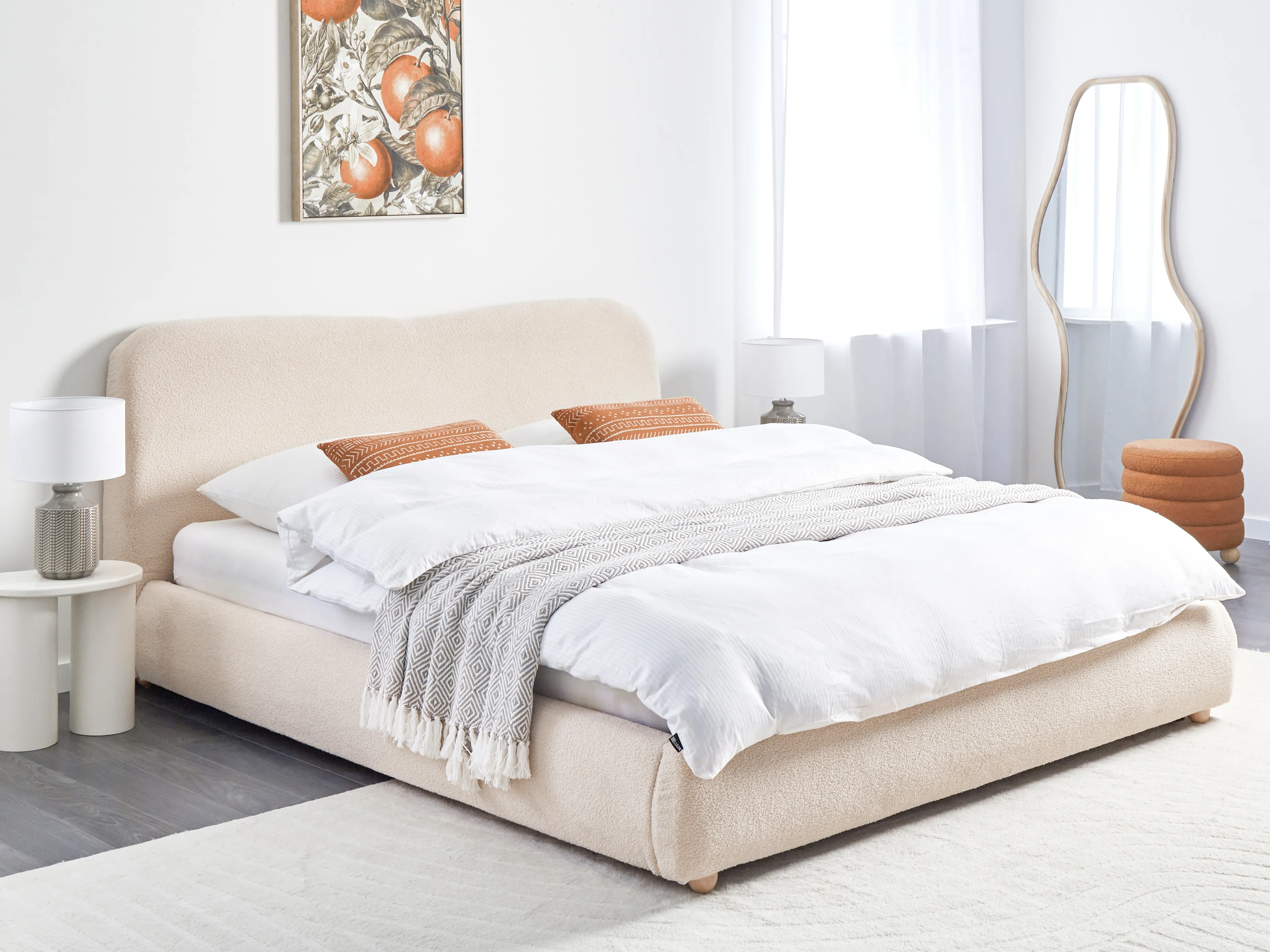 Bed met opbergruimte Bouclé BLAGNAC 180 x 200 cm Lichtbeige