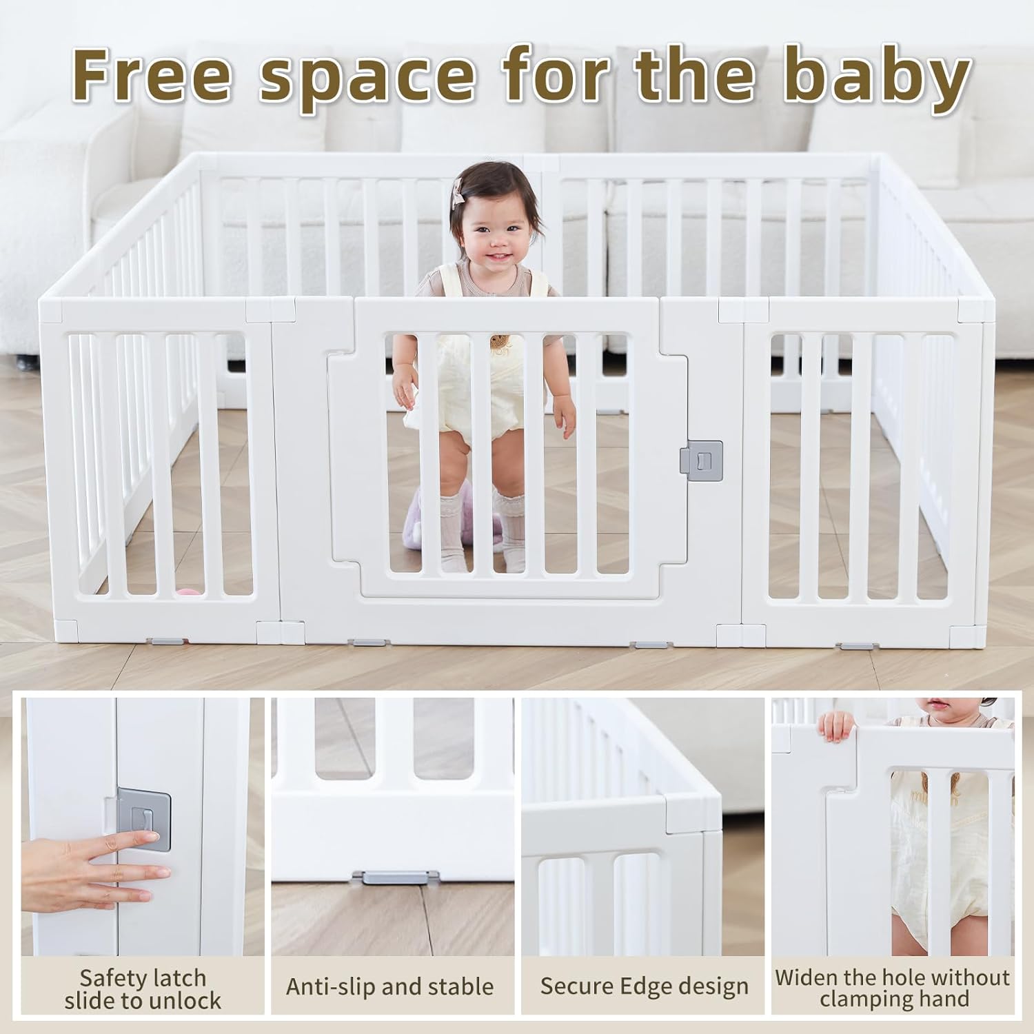 Gupamiga Parc Bebe Modulable 150 x 180 cm, Parc Enfant, Parc de Jeux Bébé, Blanc