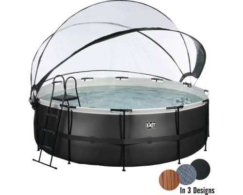 Opbouwzwembadset EXIT BlackLeather Style rond Ø 488x122 cm incl. zandfiltersysteem, afdekking & ladder zwart