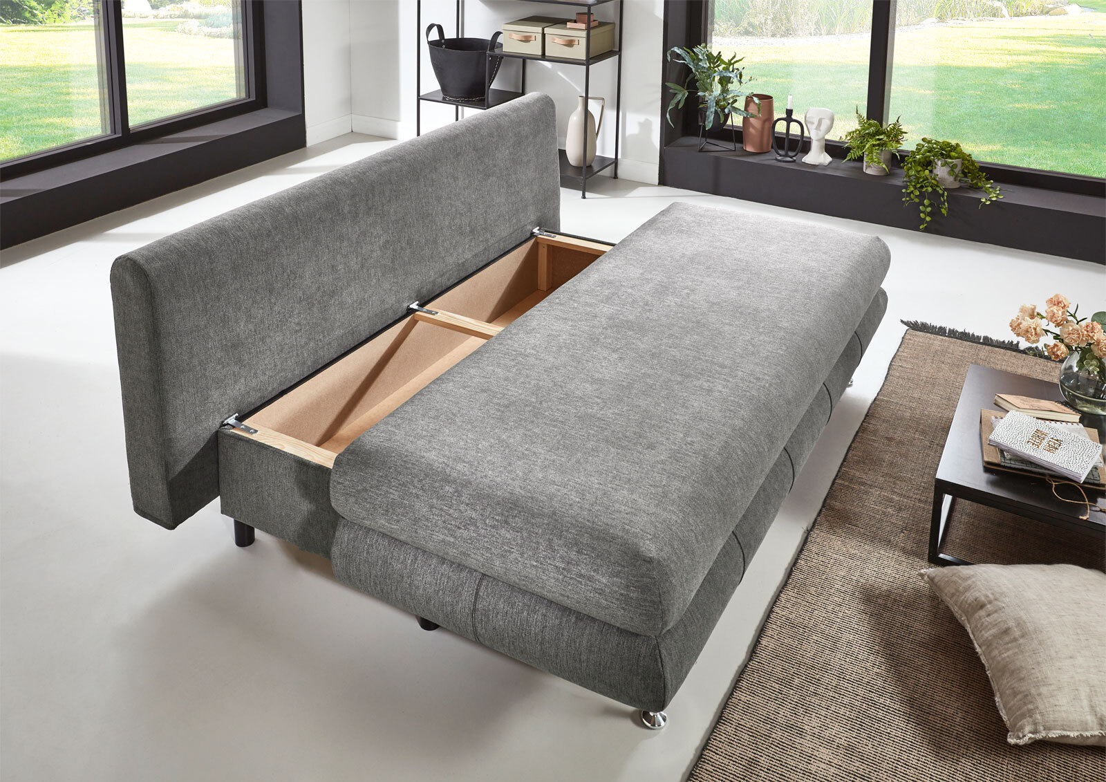 Schlafsofa Benfeld 196x93x92 cm Webstoff grau