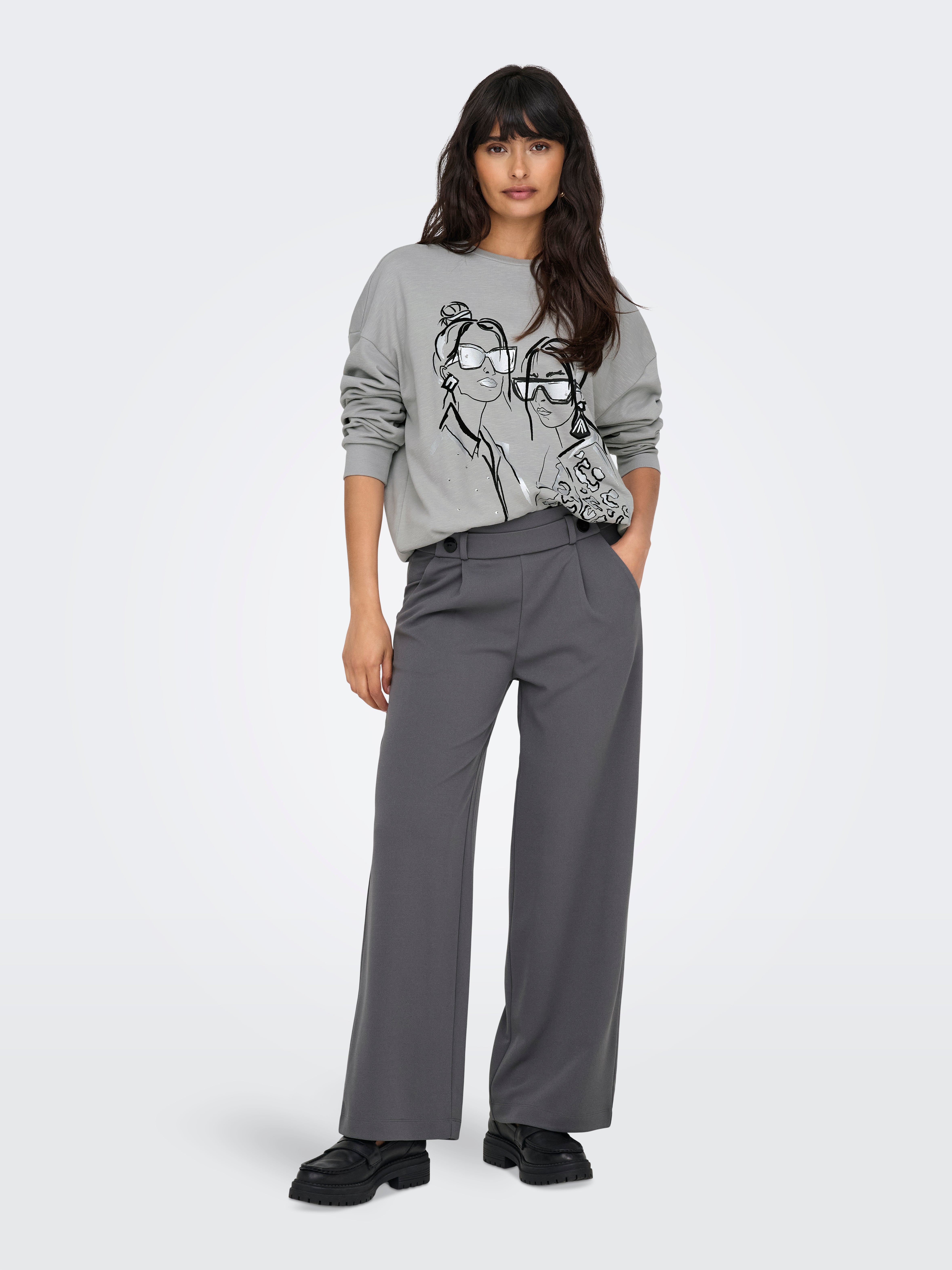 JDYGEGGO Mittlere Taille Weiter Beinschnitt Hose mit weitem Beinschnitt Thunderstorm