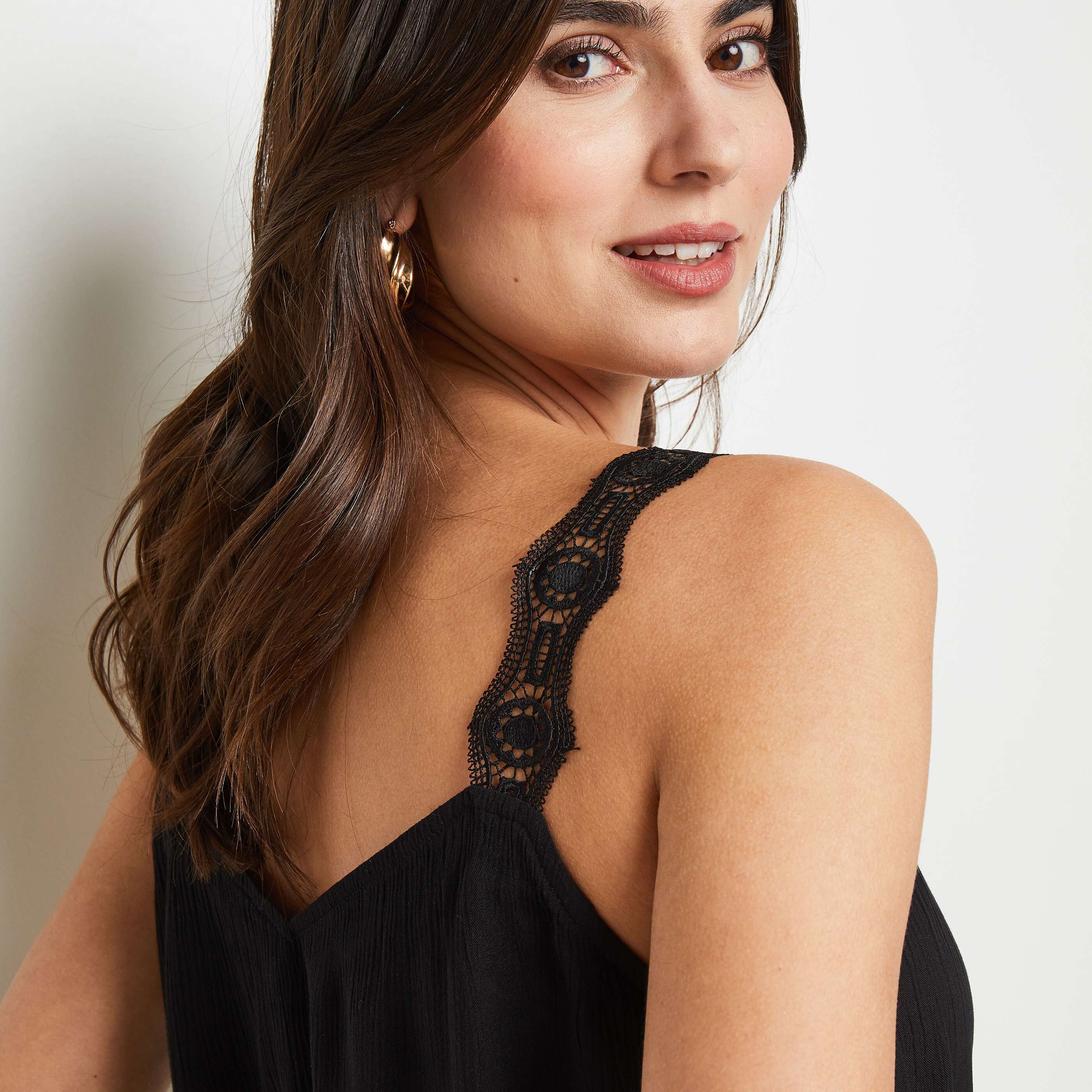Débardeur bretelles en dentelle femme - NOIR