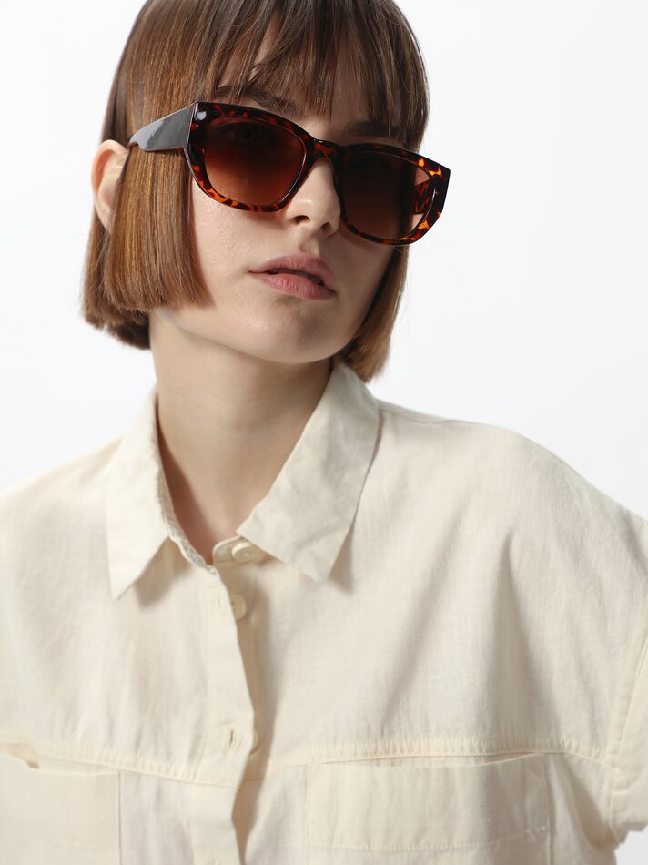 Camisa cropped de linho - Natural