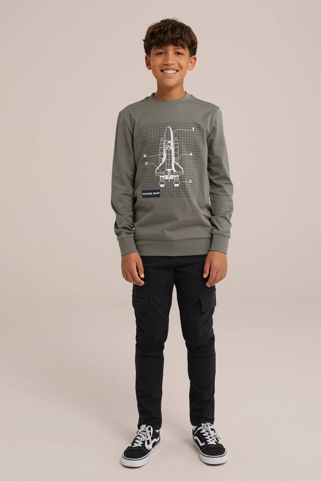 WE Fashion longsleeve met printopdruk grijsgroen