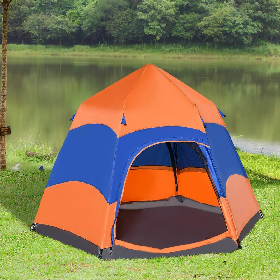 Outsunny Doppelwandzelt für 5–6 Personen orange, blau