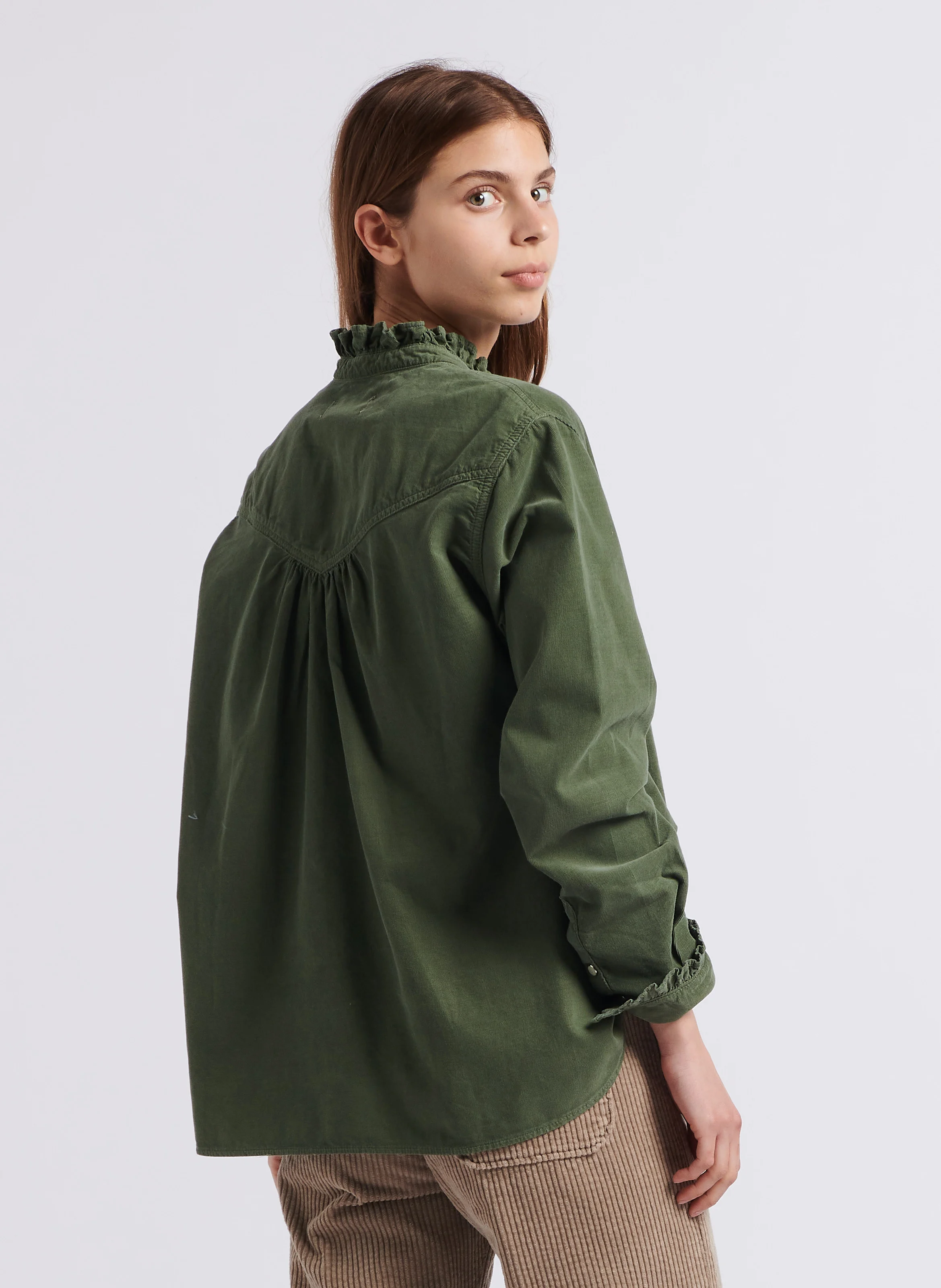 GABY - Chemise col victorien en velours de coton côtelé| Vert