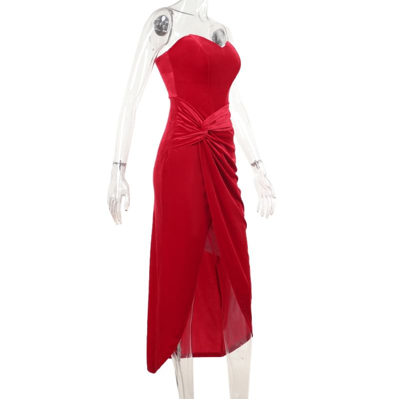 Eunostos - Strapless effen gedraaide bodycon maxi-jurk