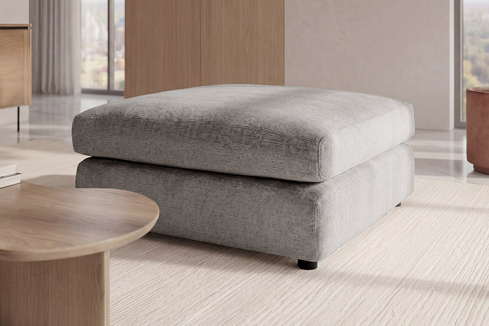 Großer Hocker SOHO 100cm grau Chenillestoff Polsterhocker mit Wellenunterfederung