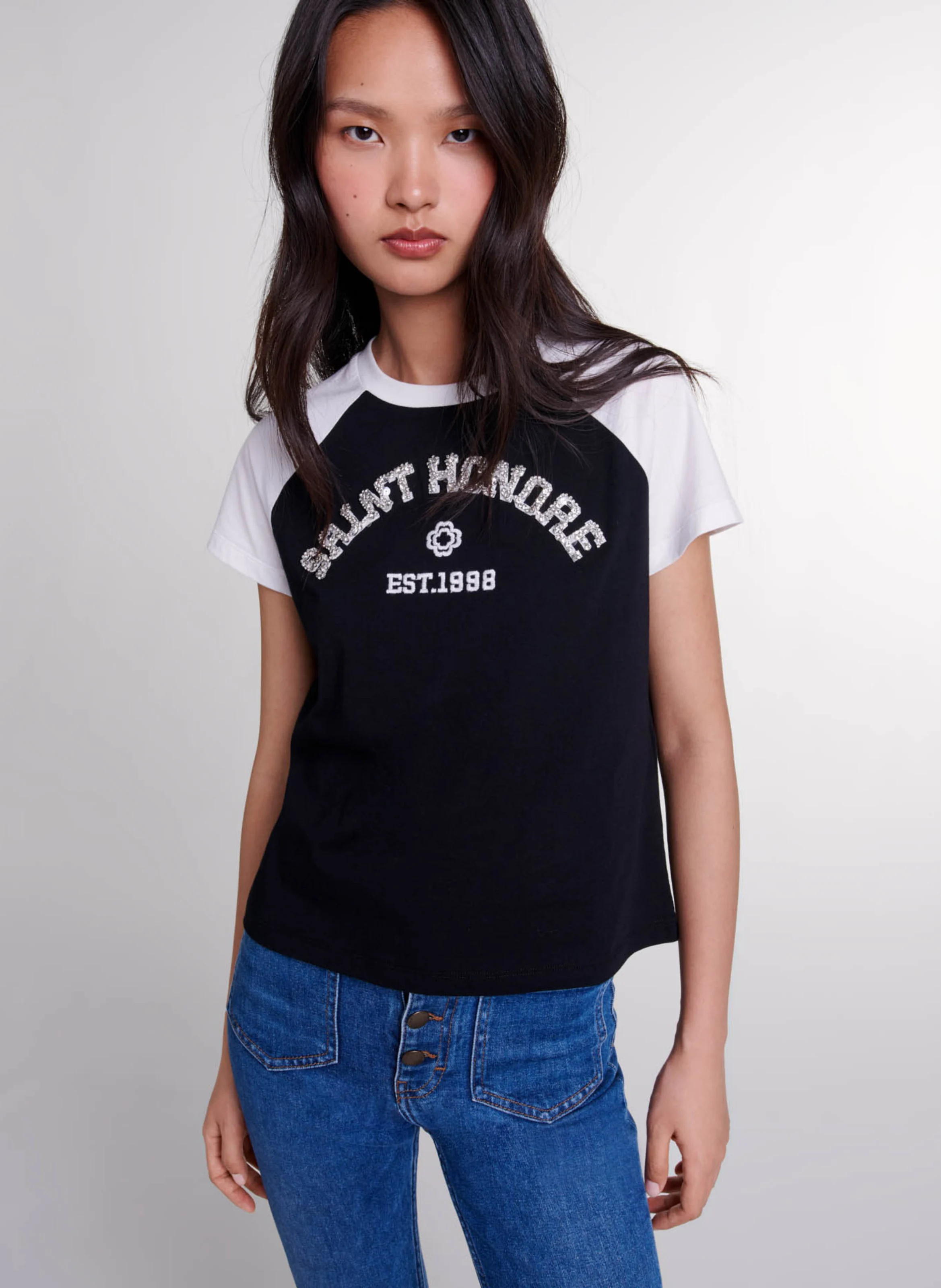 Tee-shirt droit col rond en coton | Noir