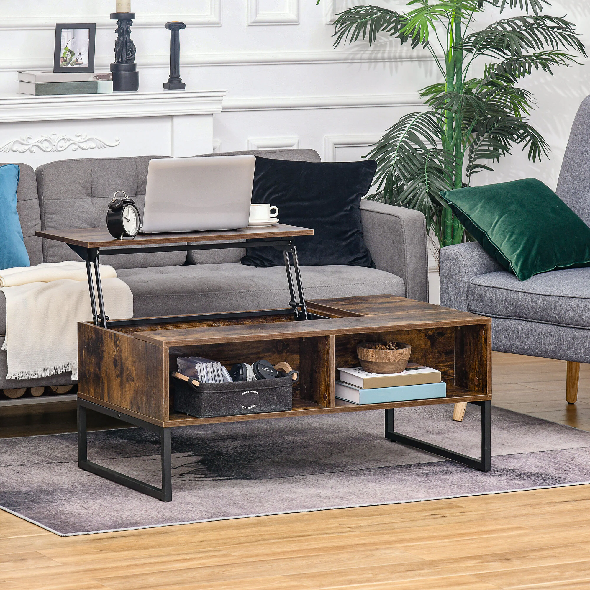HOMCOM Couchtisch mit höhenverstellbarer Ablage braun 100 x 60 x 40 cm (BxTxH)