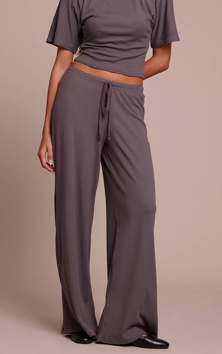 Charcoal Grey Pantalon Décontracté Taille Nouée Toucher Doux