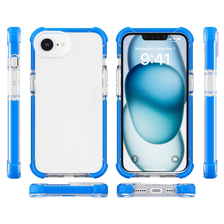 iPhone 16e Hybrid Bumper Hülle mit Air Cushion Fallschutz - Blau / Transparent