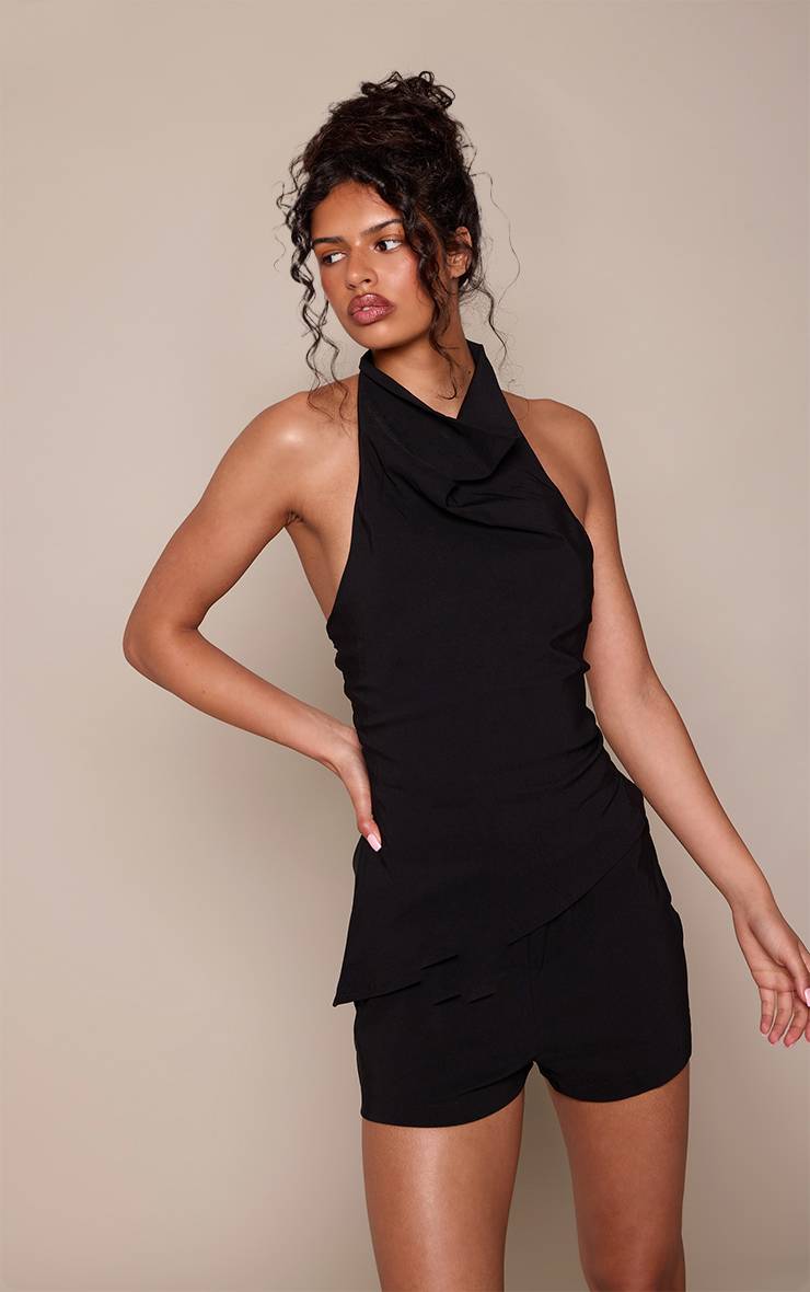 Noir Short Tailleur Ample Tissé Coordonné