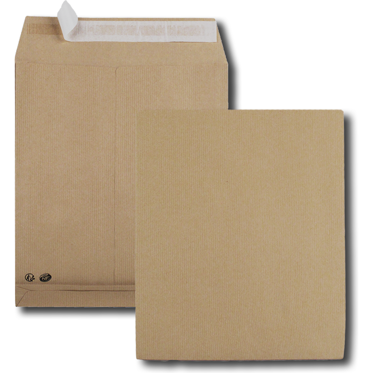Boite de 250 sacs à soufflets kraft brun 24 260x330 120 g/m² bande de protection