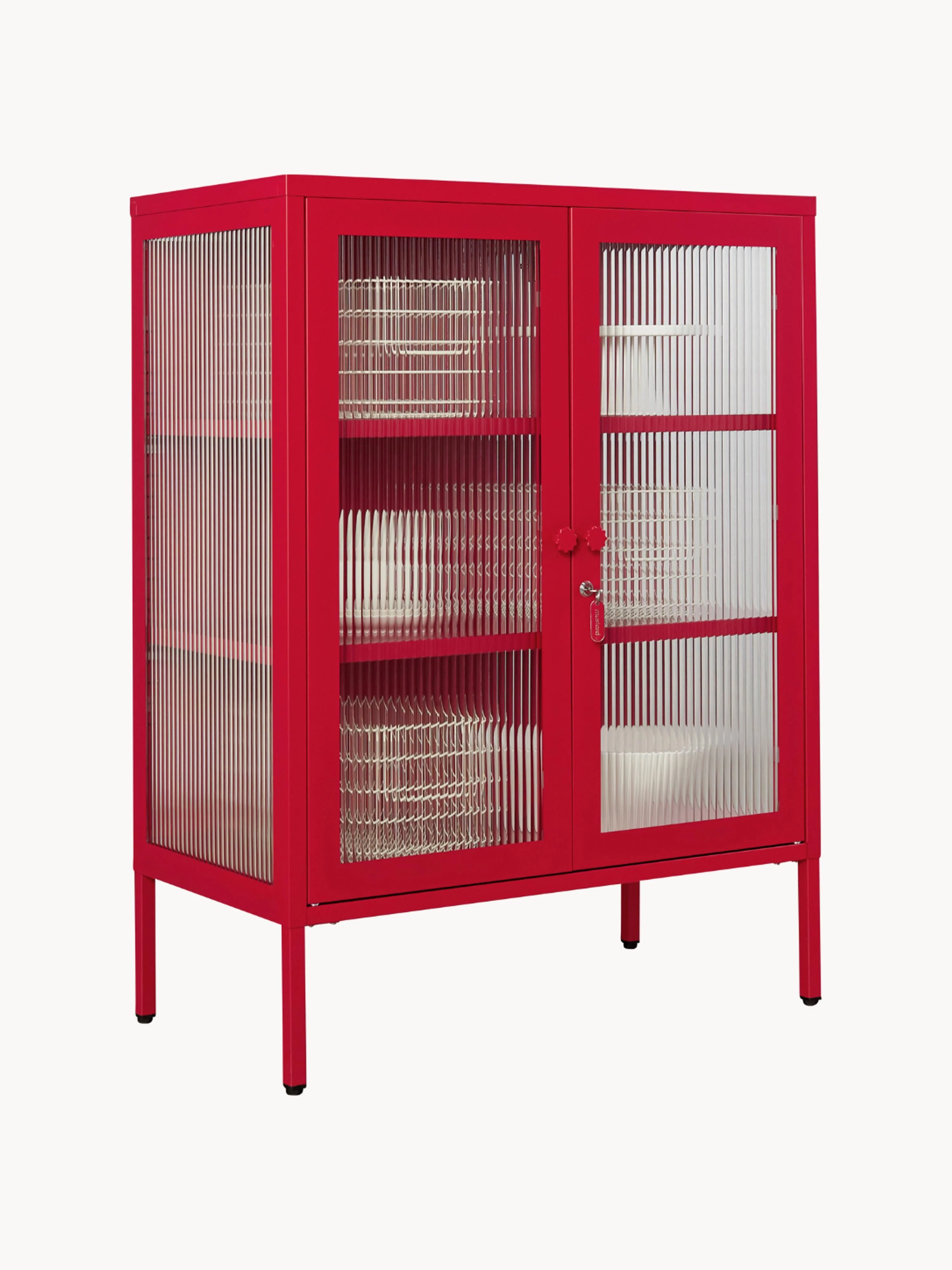 Metalen vitrinekast The Mixer met geribbeld glas