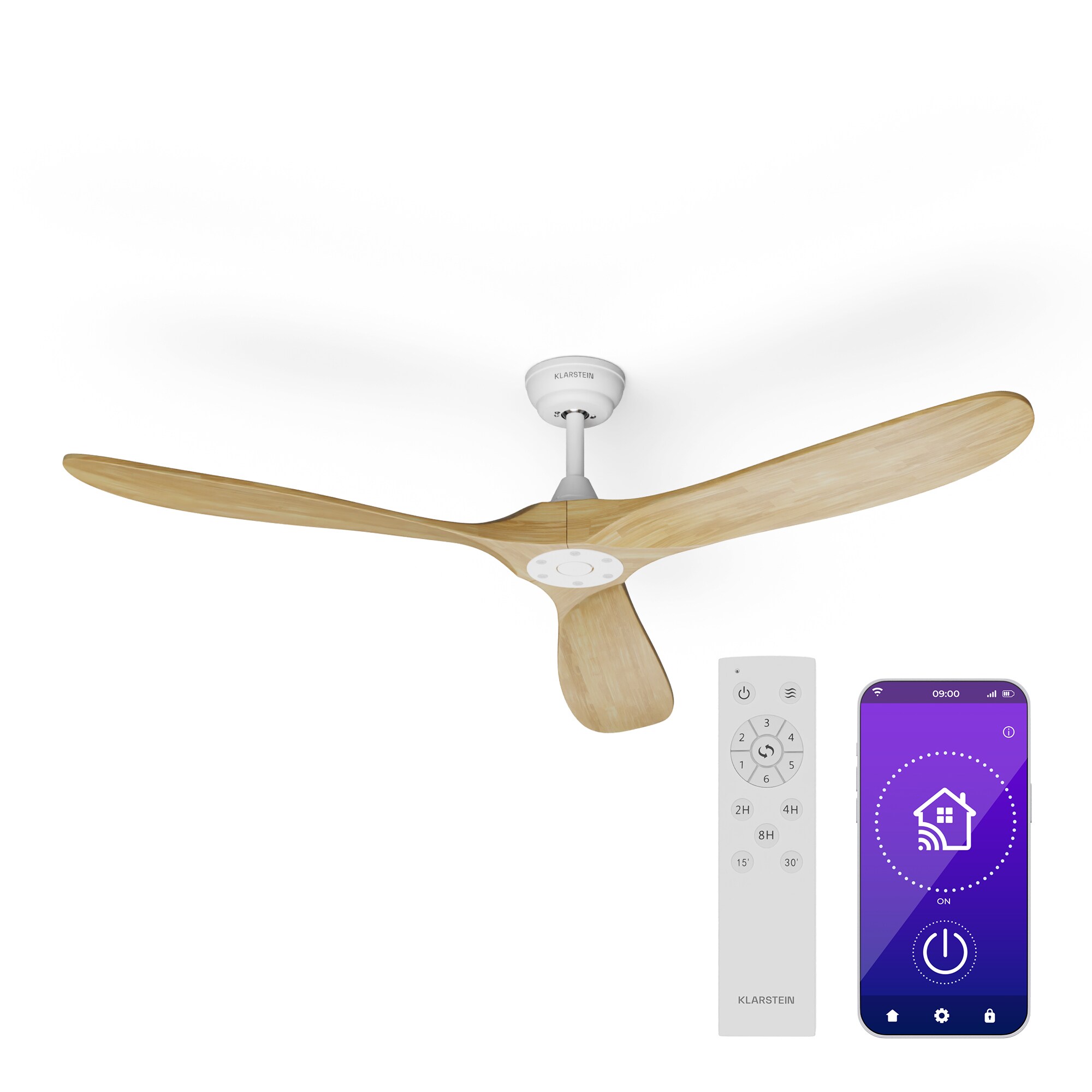 Bahama Breeze Smart Deckenventilator | Massivholz-Rotorblätter | Fernbedienung + App-Steuerung
