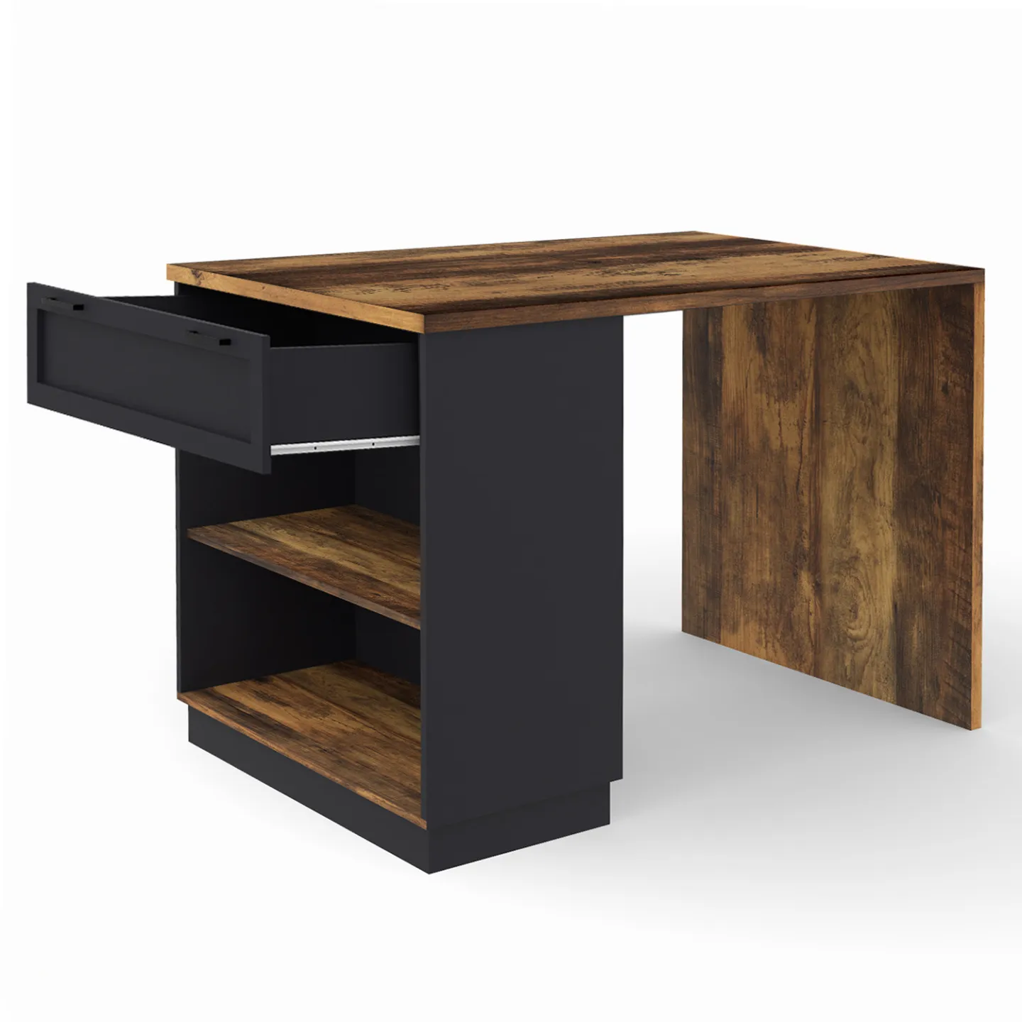 Ilot central mange-debout 4 personnes VITO 130 cm noir et effet bois foncé HAWKINS
