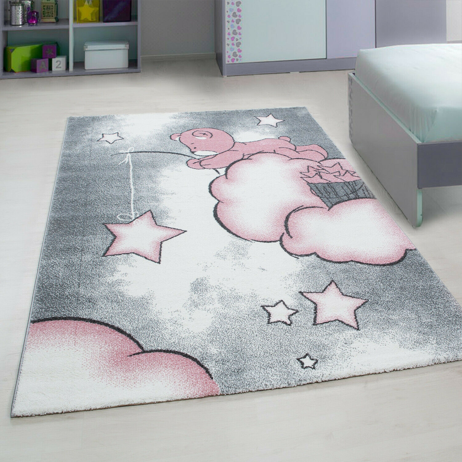 Wunderschöne Kinderteppiche Teppich mit Stern Himmel Motiven Rund / Viereckig