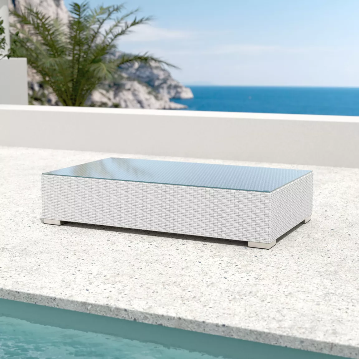 Table basse de jardin rectangulaire en résine tressée Palma Blanc
