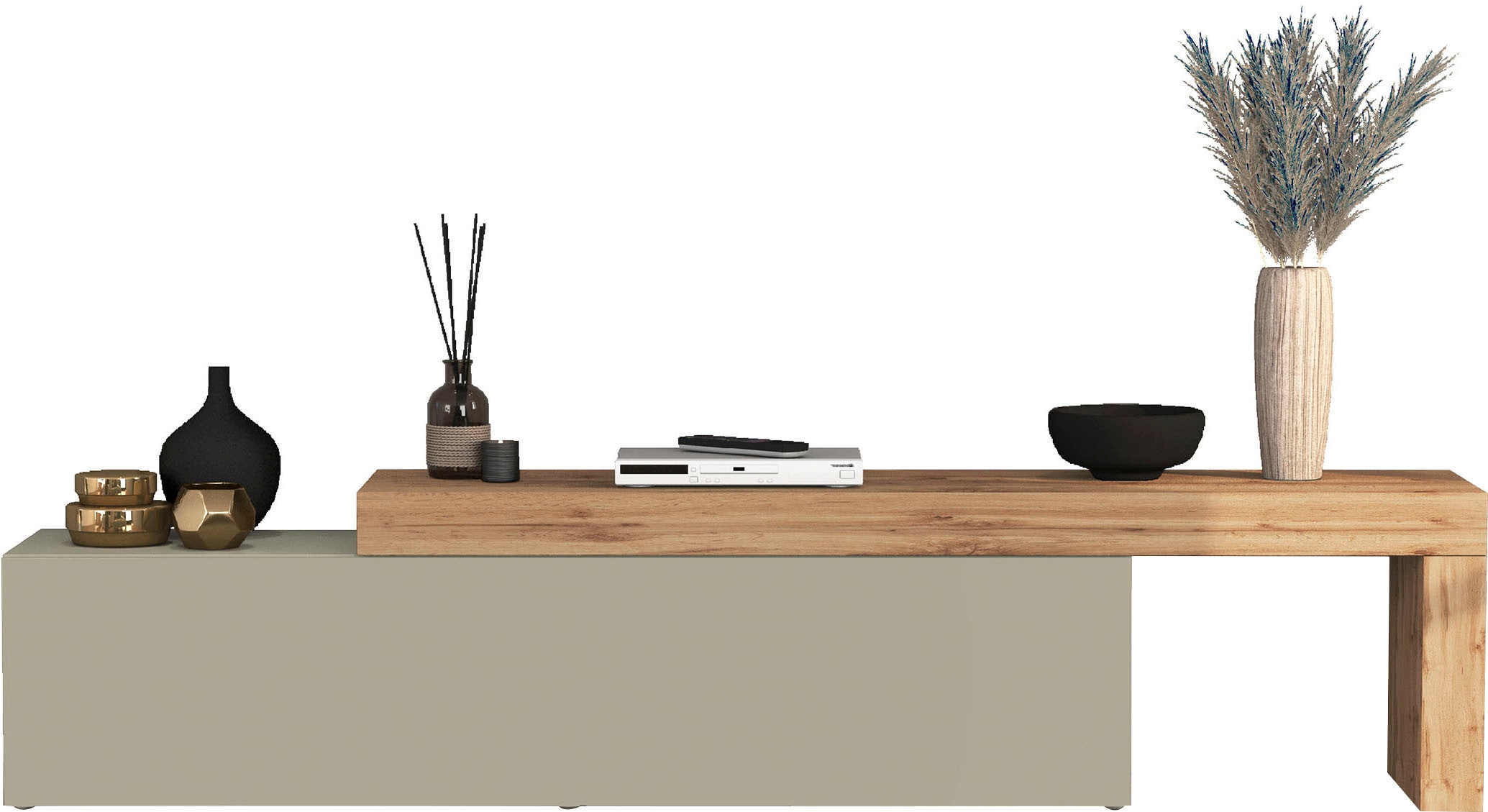 INOSIGN Lowboard »Chronos TV-Board, TV-Schrank« Breite verstellbar von 190 bis 350 cm, 1 Stk. tlg. Breite 270 cm TV-Board,Lowboard,1 Klappe und ein L-Förmiger Aufsatz