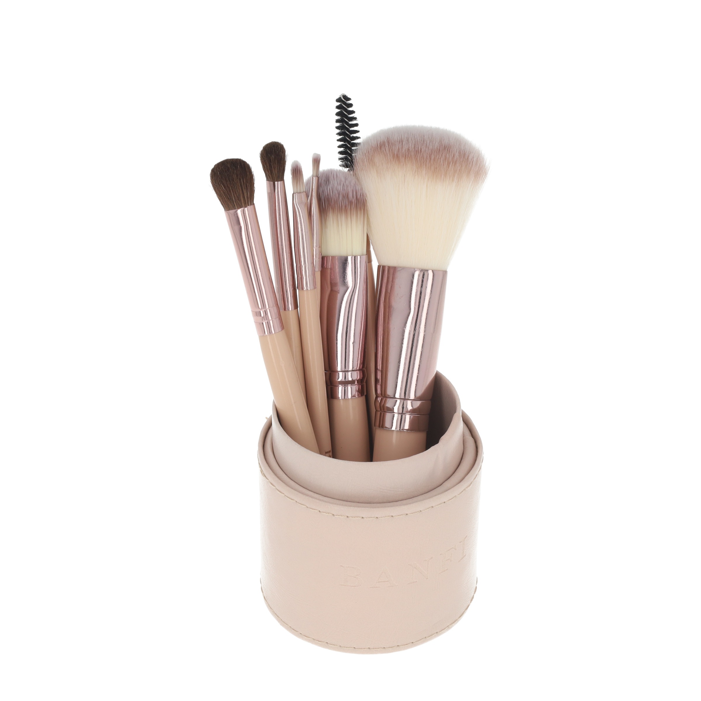 (7-tlg. Set) Beauty Make Up Puder Pinsel mit Aufbewahrungsbox - Rosa