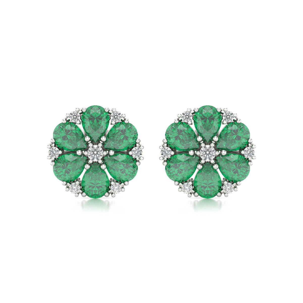 Boucles d'oreilles ADEN Or 585 Blanc Emeraude et Diamant 2.74grs